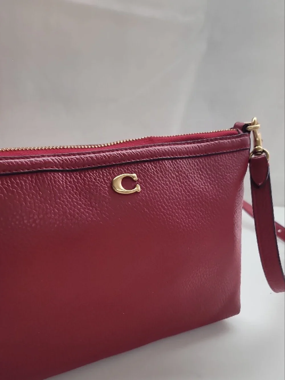 Coach Refined Pebble Leather Legacy Zip Top Crossbody In Red